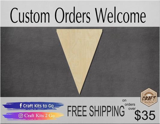 Pennant wood shape wood cutouts DIY Paint kit #1836 - Multiple Sizes Available - Unfinished Wood Cutout Shapes