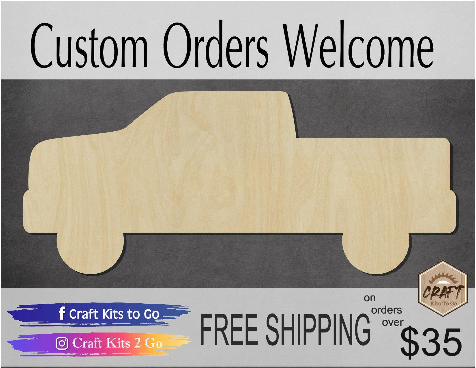 Pickup Truck wood shape wood cutouts DIY paint kit #1846 - Multiple Sizes Available - Unfinished Wood Cutout Shapes
