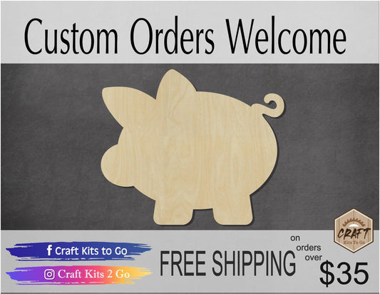 Piggy Bank wood shape wood cutouts Money savings DIY Paint kit #1848 - Multiple Sizes Available - Unfinished Wood Cutout Shapes