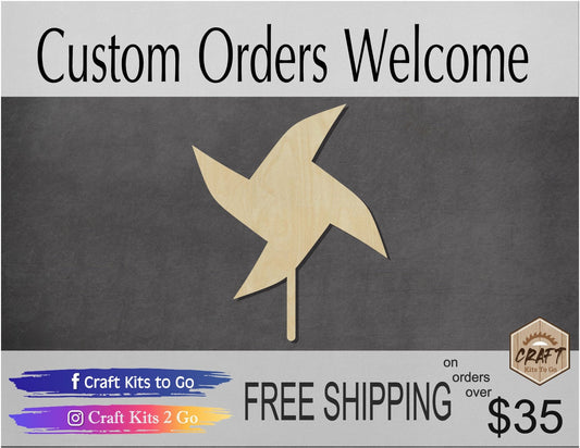 Pinwheel wood shape wood cutouts DIY Paint kit #1853 - Multiple Sizes Available - Unfinished Wood Cutout Shapes