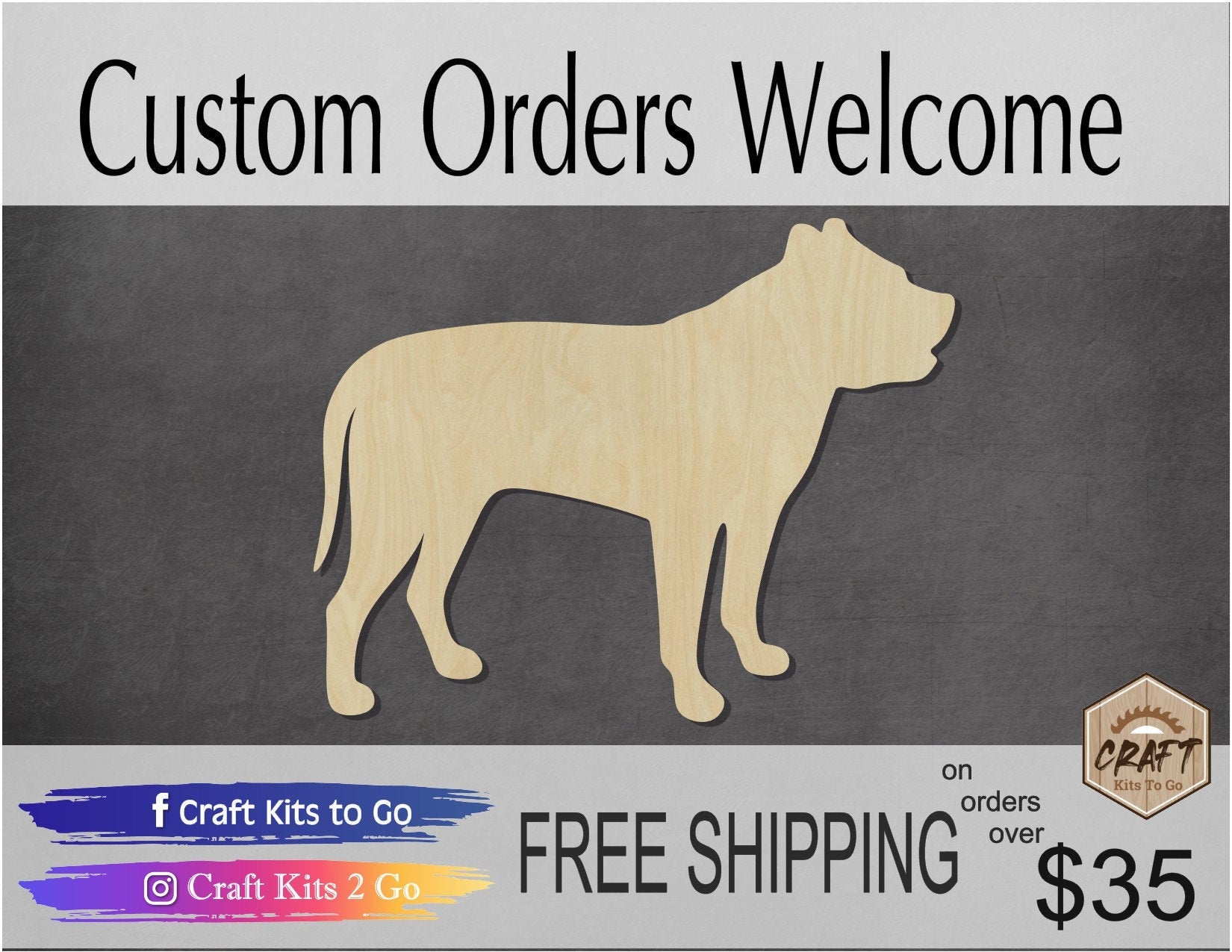 Pit Bull wood shape wood cutouts dog cutouts animal cutouts DIY Paint kit #1861 - Multiple Sizes Available - Unfinished Wood Cutout Shapes