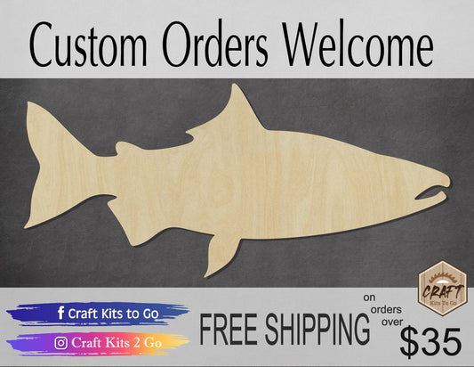 Salmon wood shape wood cutouts Fishing Fish DIY Paint kit #1949 - Multiple Sizes Available - Unfinished Wood Cutout Shapes