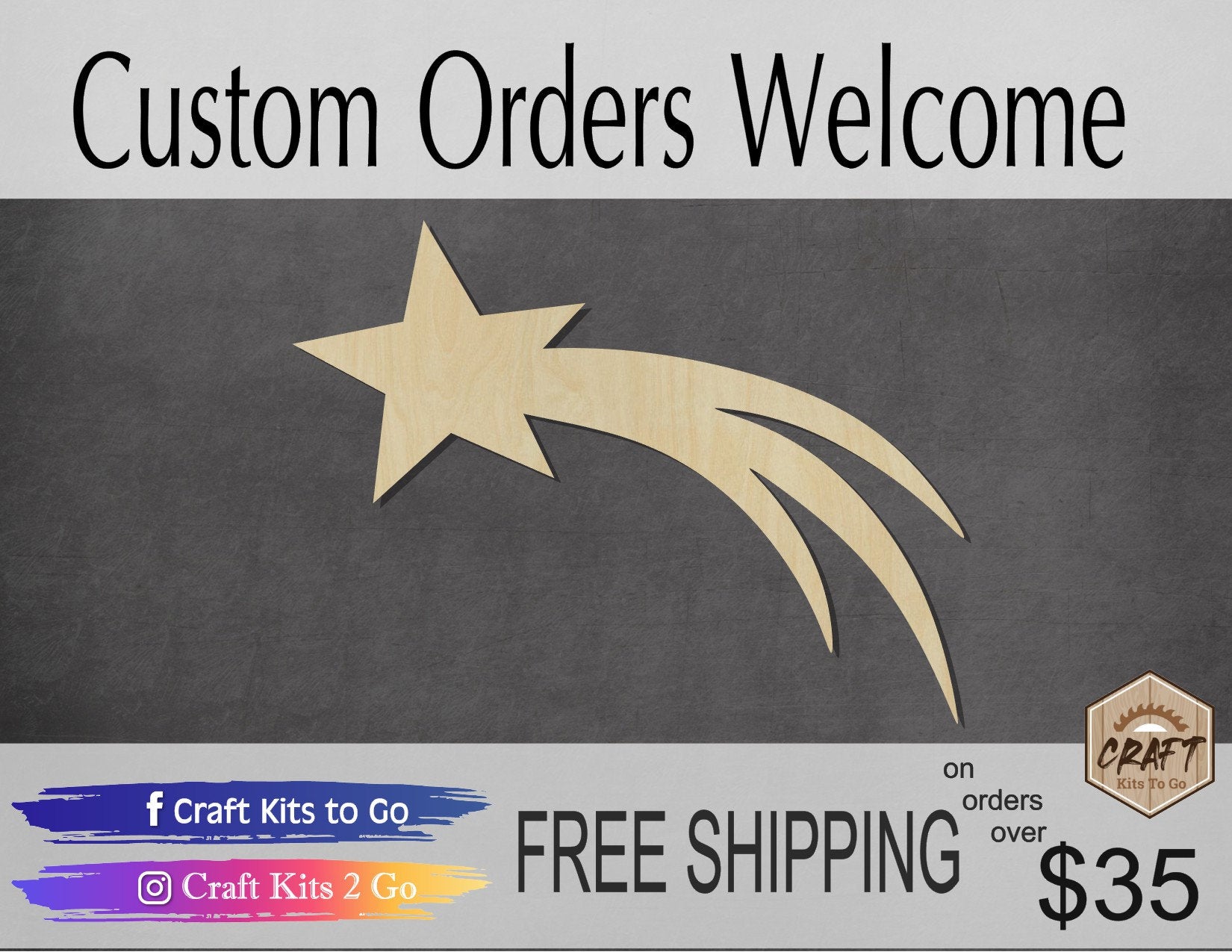 Shooting Star wood shape wood cutouts Stars Galaxy DIY Paint kit Twinkle #1993 - Multiple Sizes Available - Unfinished Wood Cutout Shapes