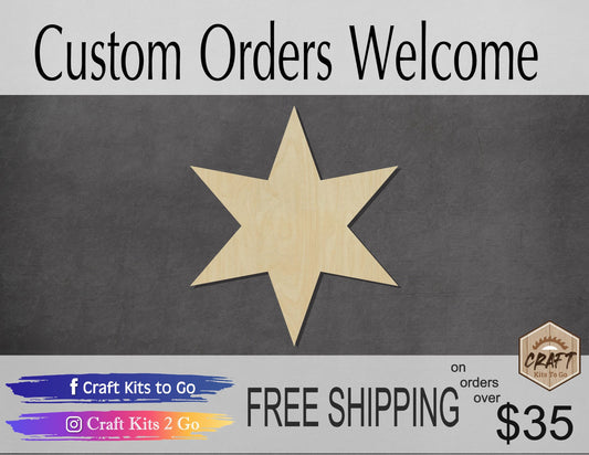 Six Pointed Star wood shape wood cutouts DIY Paint kit Night Sky #2005 - Multiple Sizes Available - Unfinished Wood Cutout Shapes