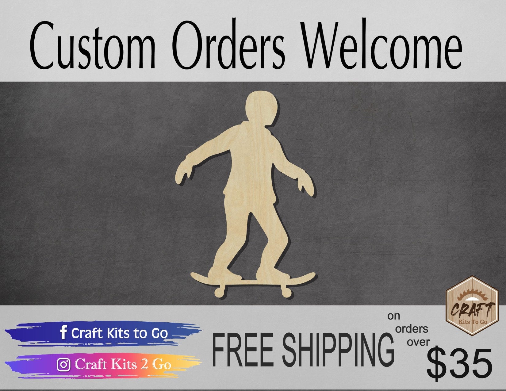 Skater wood shape wood cutouts Skateboard Skateboarder DIY Paint kit #2006 - Multiple Sizes Available - Unfinished Wood Cutout Shapes