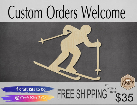 Skier wood shape wood cutouts winter sports DIY Paint kit #2010 - Multiple Sizes Available - Unfinished Wood Cutout Shapes