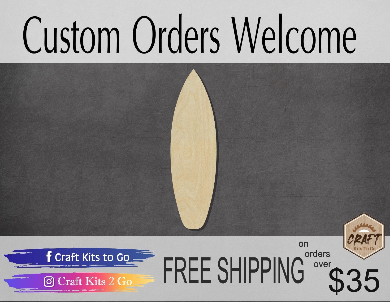 Surf Board wood shape wood cutouts Summer time DIY Paint kit #2072 - Multiple Sizes Available - Unfinished Wood Cutout Shapes