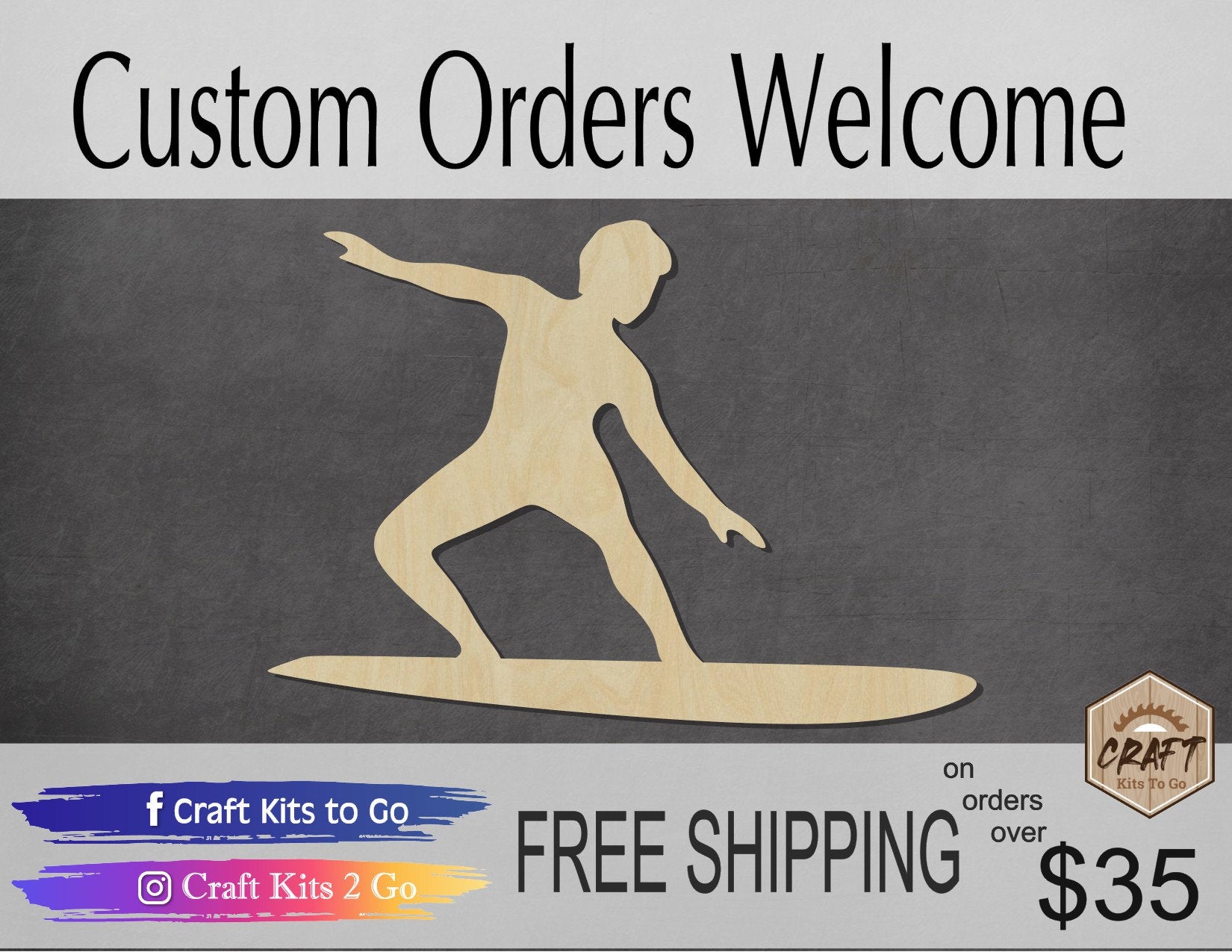 Surfer wood shape wood cutouts Summer time beach Surfing DIY Paint kit #2073 - Multiple Sizes Available - Unfinished Wood Cutout Shapes