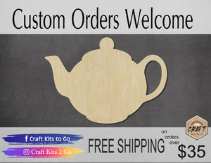 Teapot wood shape wood cutouts Tea Party DIY Paint kit #2086 - Multiple Sizes Available - Unfinished Wood Cutout Shapes