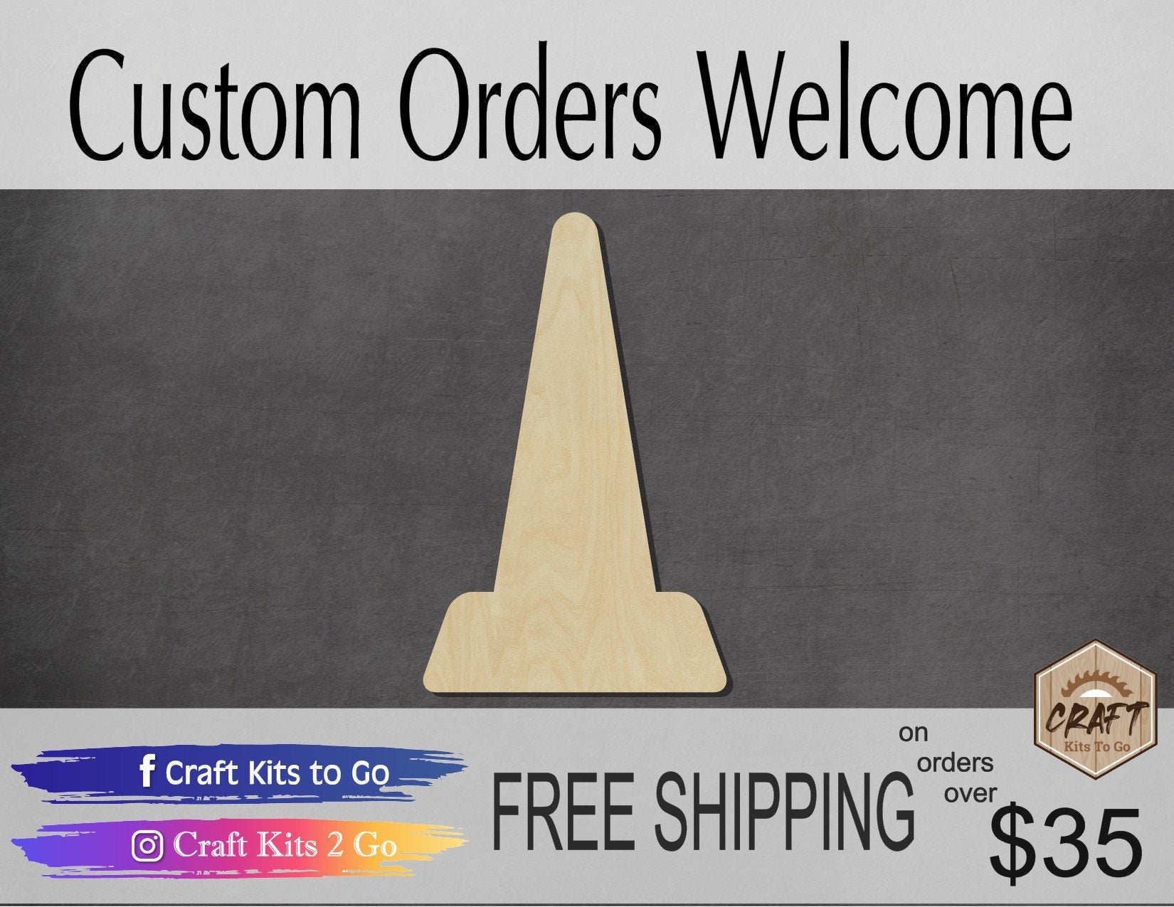 Traffic Cone wood shape wood cutouts Construction DIY Paint kit  #2113 - Multiple Sizes Available - Unfinished Wood Cutout Shapes
