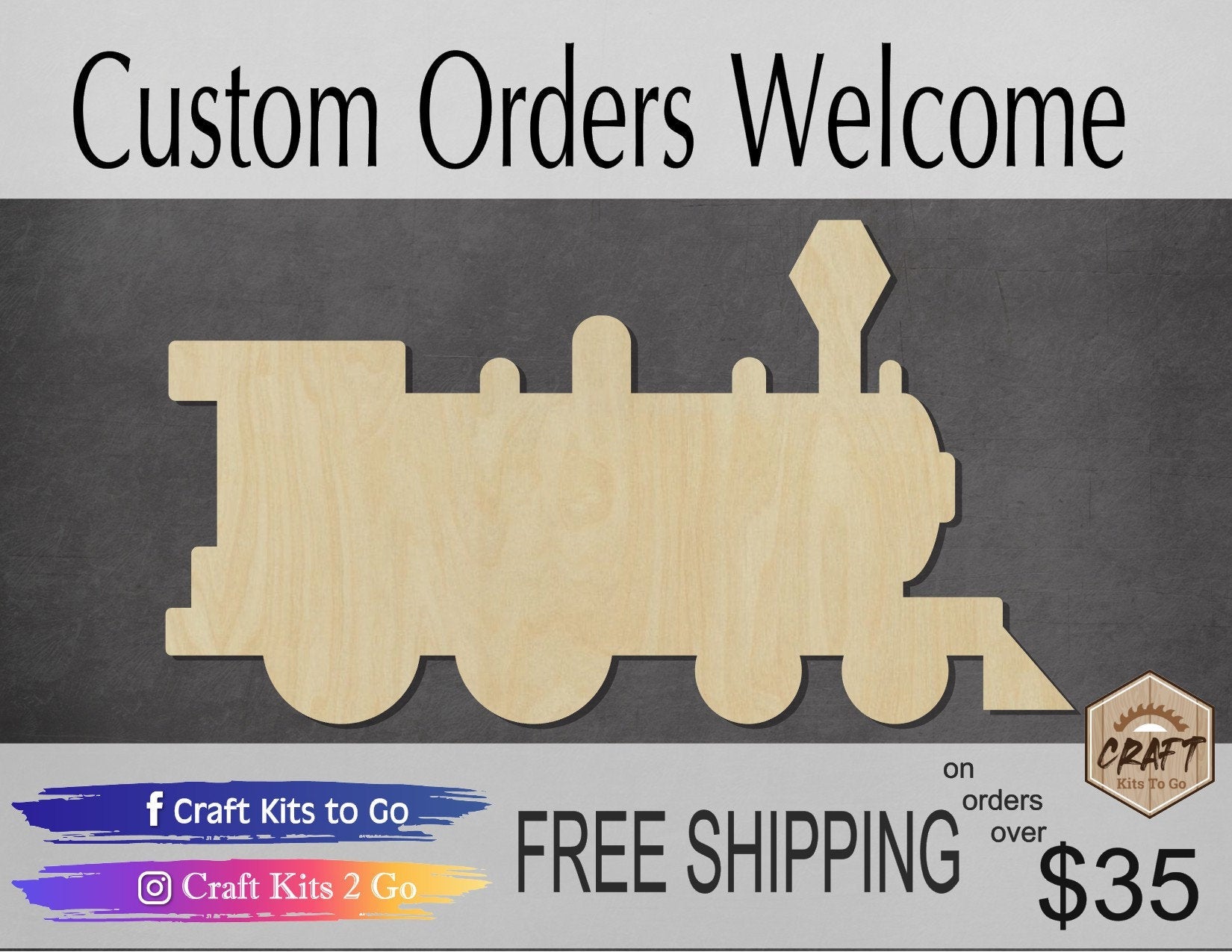 Train wood shape wood cutouts DIY Paint kit #2115 - Multiple Sizes Available - Unfinished Wood Cutout Shapes