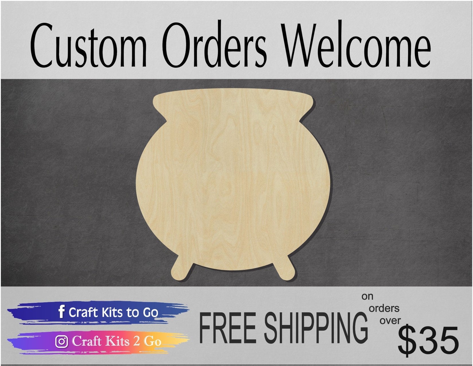 Cauldron Wood Cutout #1007 - Multiple Sizes Available - Unfinished Wood Cutout Shapes