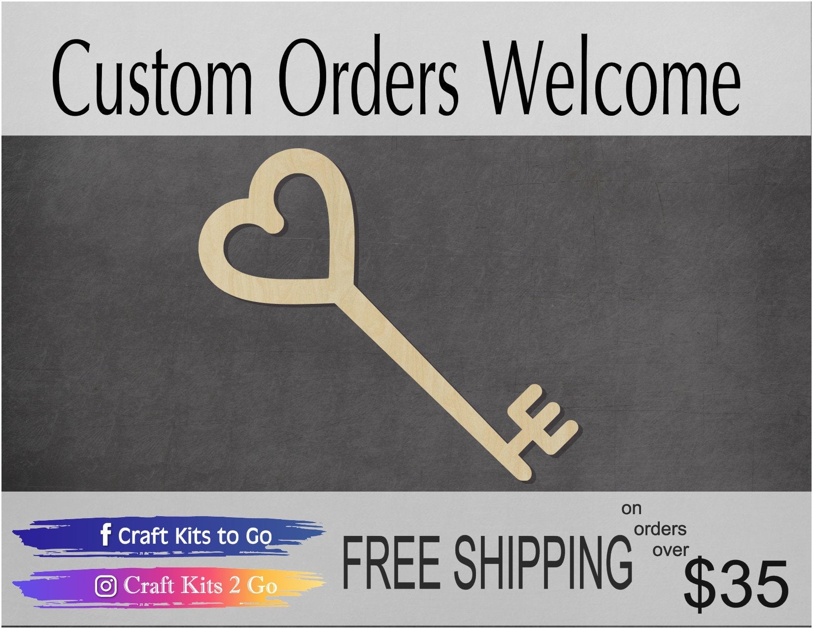 Heart Key Cutout #1017 - Multiple Sizes Available - Unfinished Wood Cutout Shapes