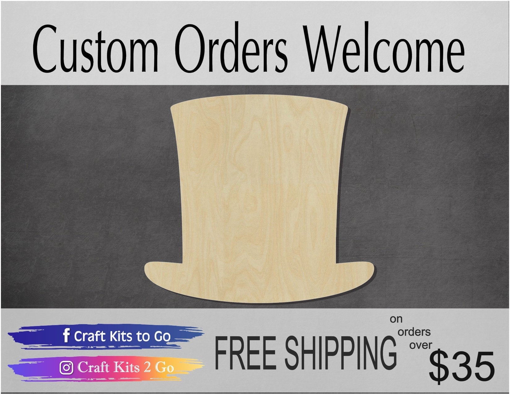 Abraham Top Hat Blank Top Hat Show Theater #1109 - Multiple Sizes Available - Unfinished Wood Cutout Shapes