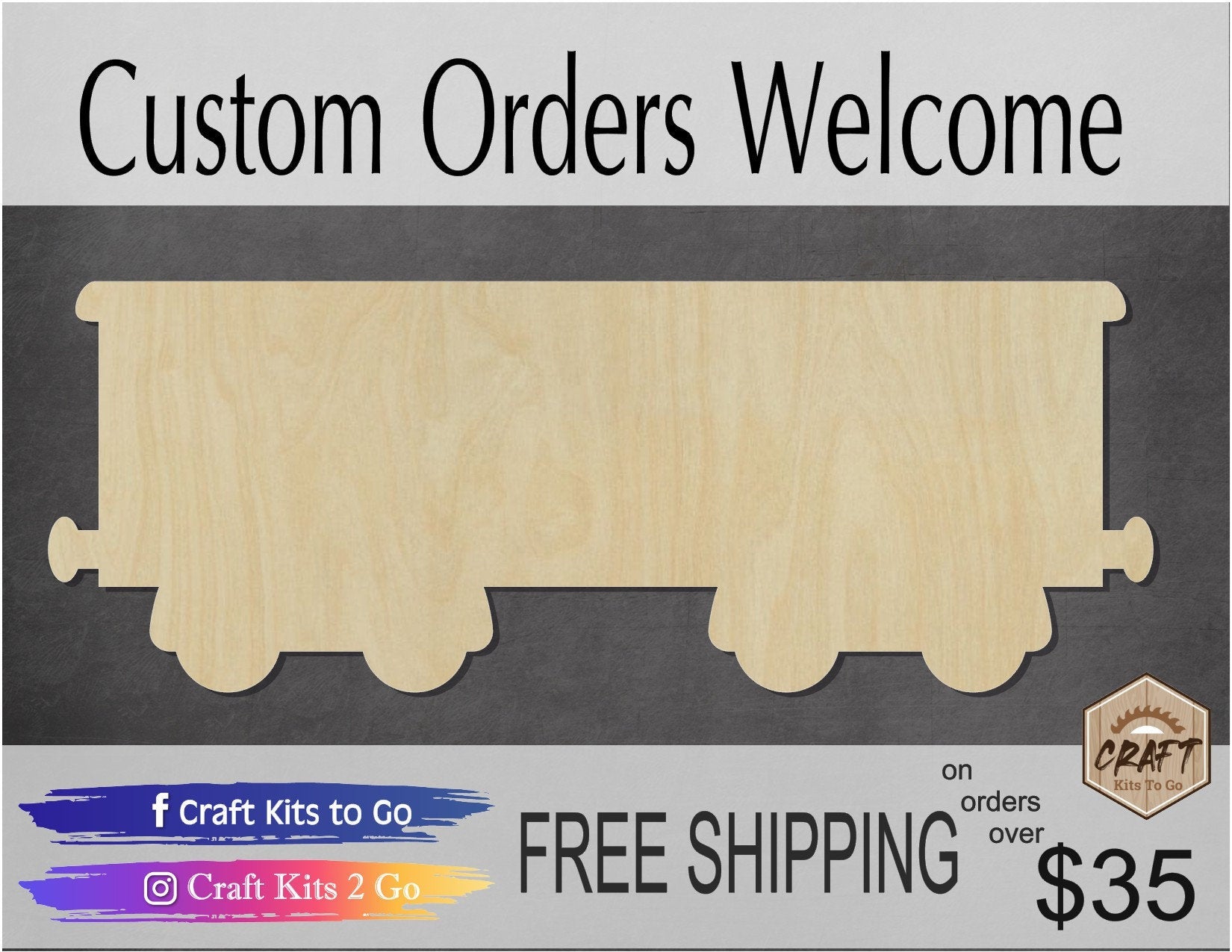 Box Car Blank wood cutouts Train #1211 - Multiple Sizes Available - Unfinished Cutout Shapes