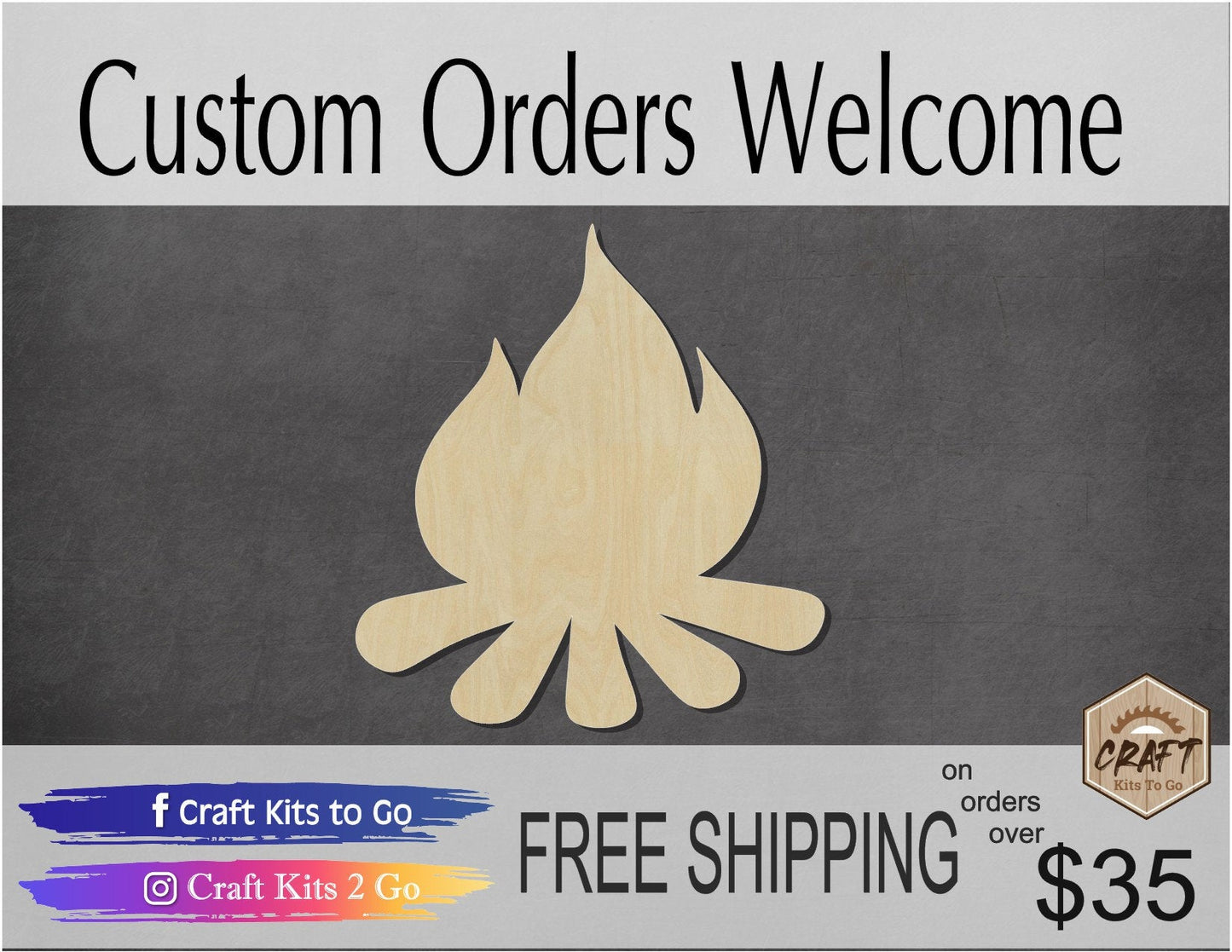 Campfire wood cutouts blank camping fires boy scouts #1250 - Multiple Sizes Available - Unfinished Wood Cutout Shapes