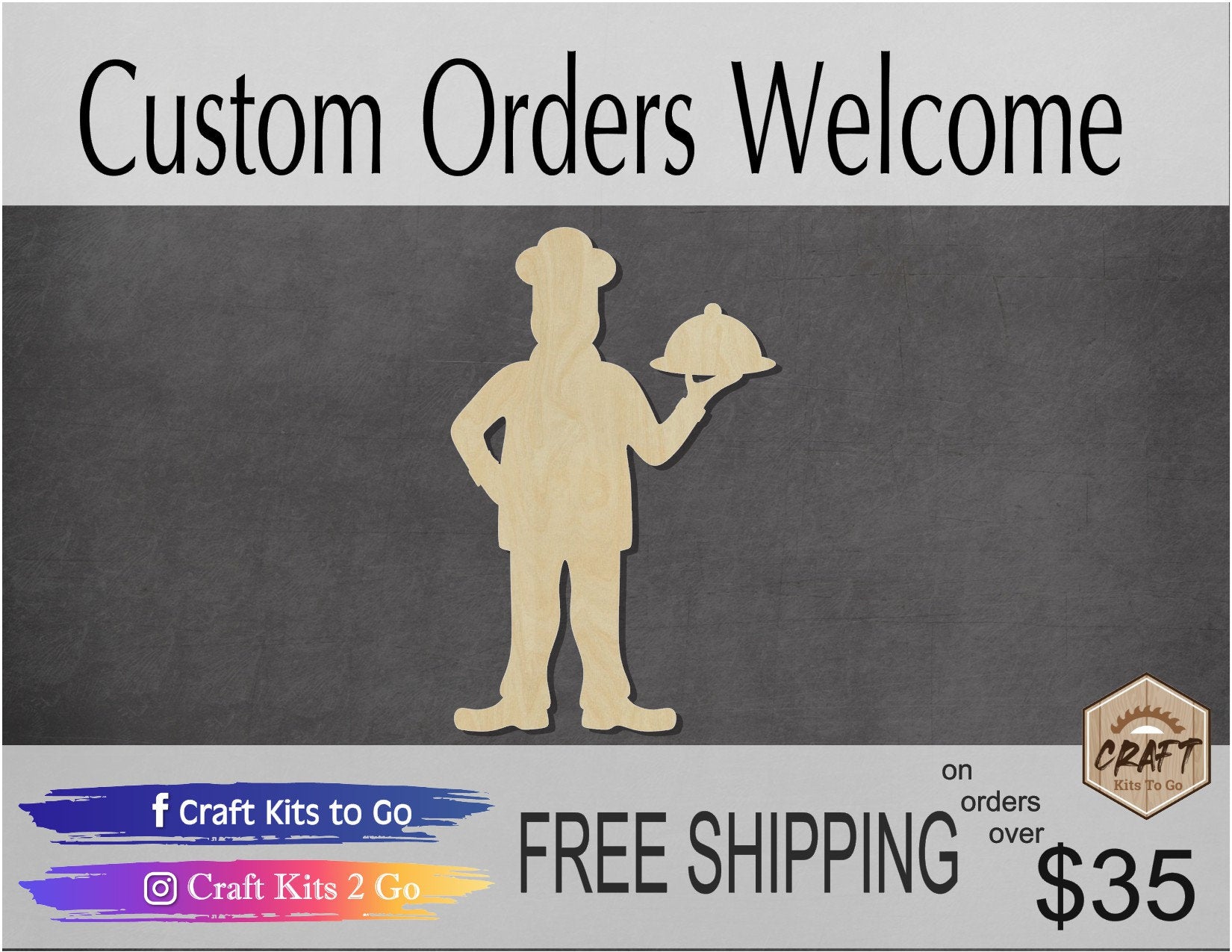 Chef Cooking blank wood cutouts Food Catering #1285 - Multiple Sizes Available - Unfinished Cutout Shapes