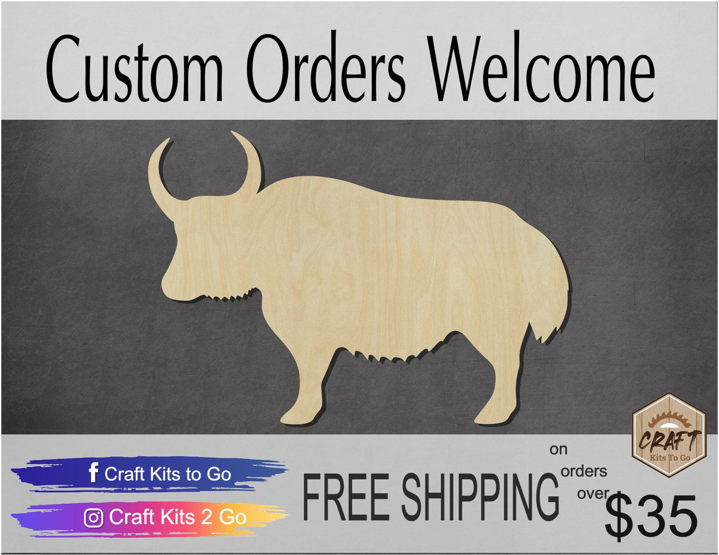 Yak Wood Cutouts Zoo animals animal cutouts Wild #2211 - Multiple Sizes Available - Unfinished wood Cutout Shapes