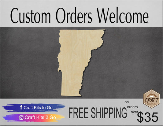 Vermont State Wood Cutouts State blank cutouts DIY State #2158 - Multiple Sizes Available - Unfinished wood Cutout Shapes