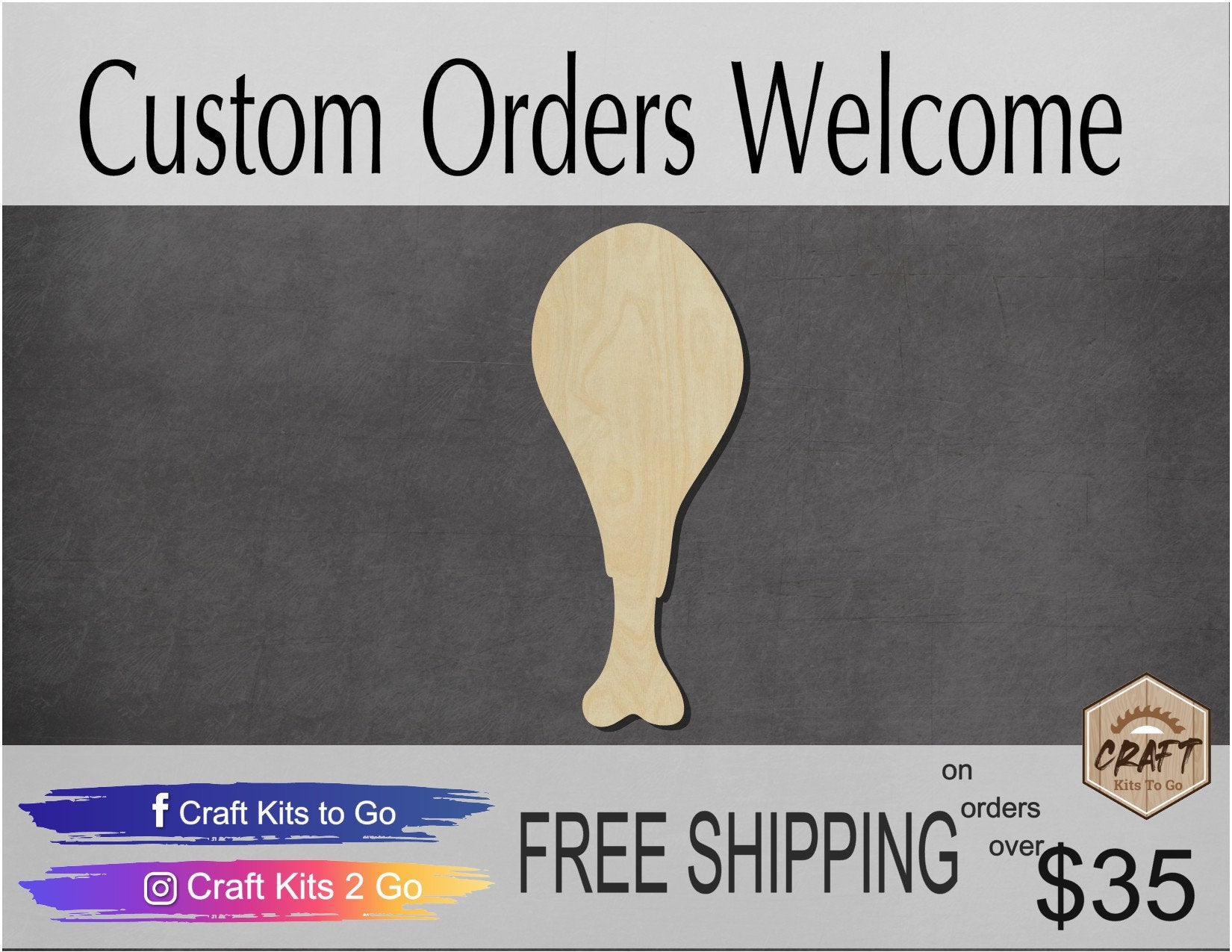 Turkey Leg Wood Cutouts Thanksgiving paint kit food turkey craft #2144 - Multiple Sizes Available - Unfinished wood Cutout Shapes