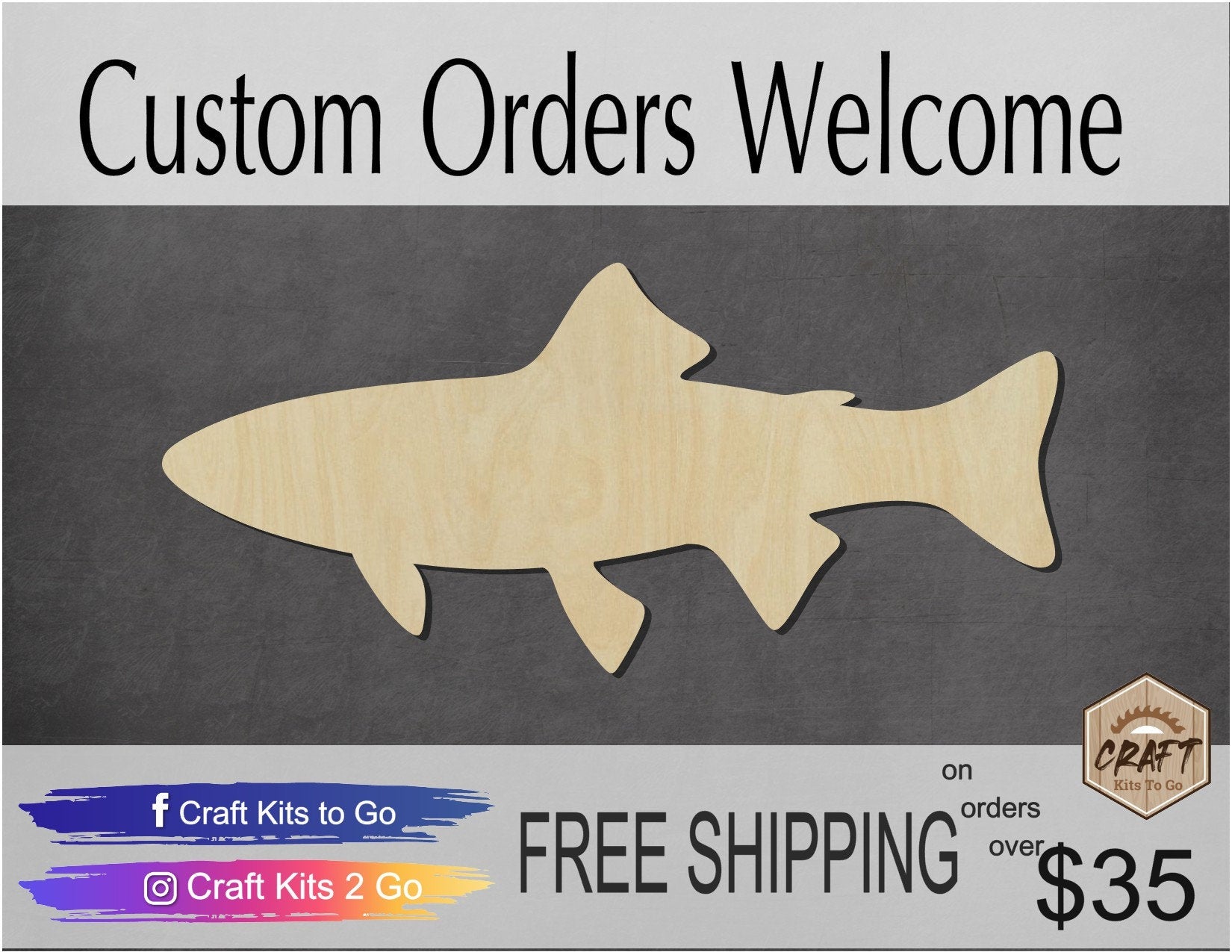 Trout Wood Cutouts fishing camping paint kit DIY #2136 - Multiple Sizes Available - Unfinished wood Cutout Shapes