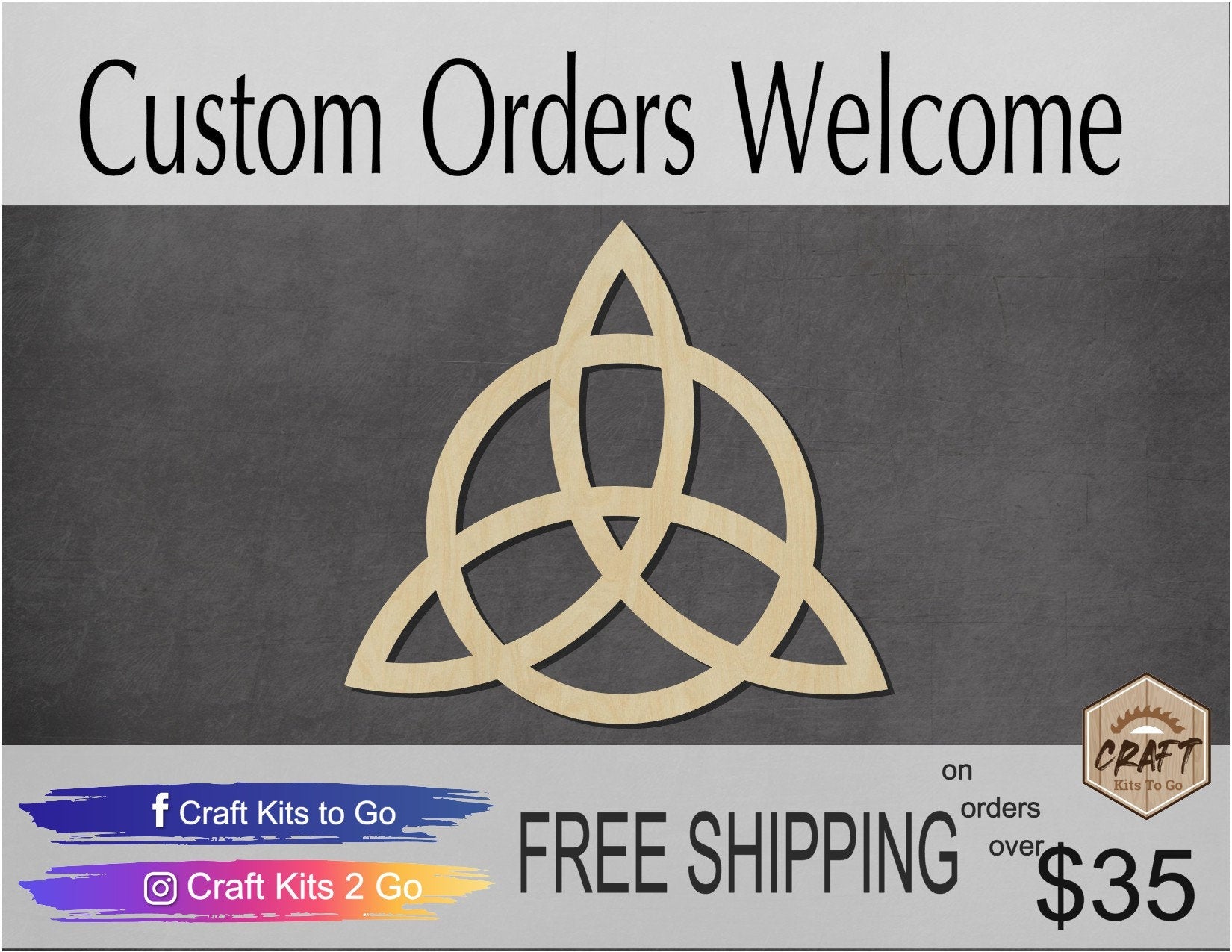 Triquetra Wood Cutouts DIY paint kit #2131 - Multiple Sizes Available - Unfinished Cutout Shapes