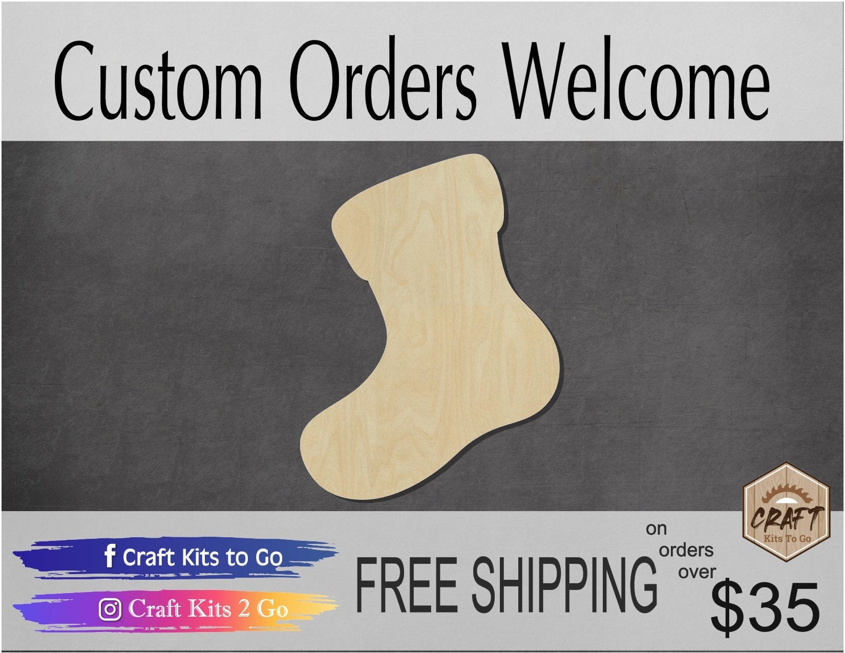 Christmas Stocking Christmas Craft Christmas decoration paint yourself DIY #1313 - Multiple Sizes Available - Unfinished Cutout Shapes