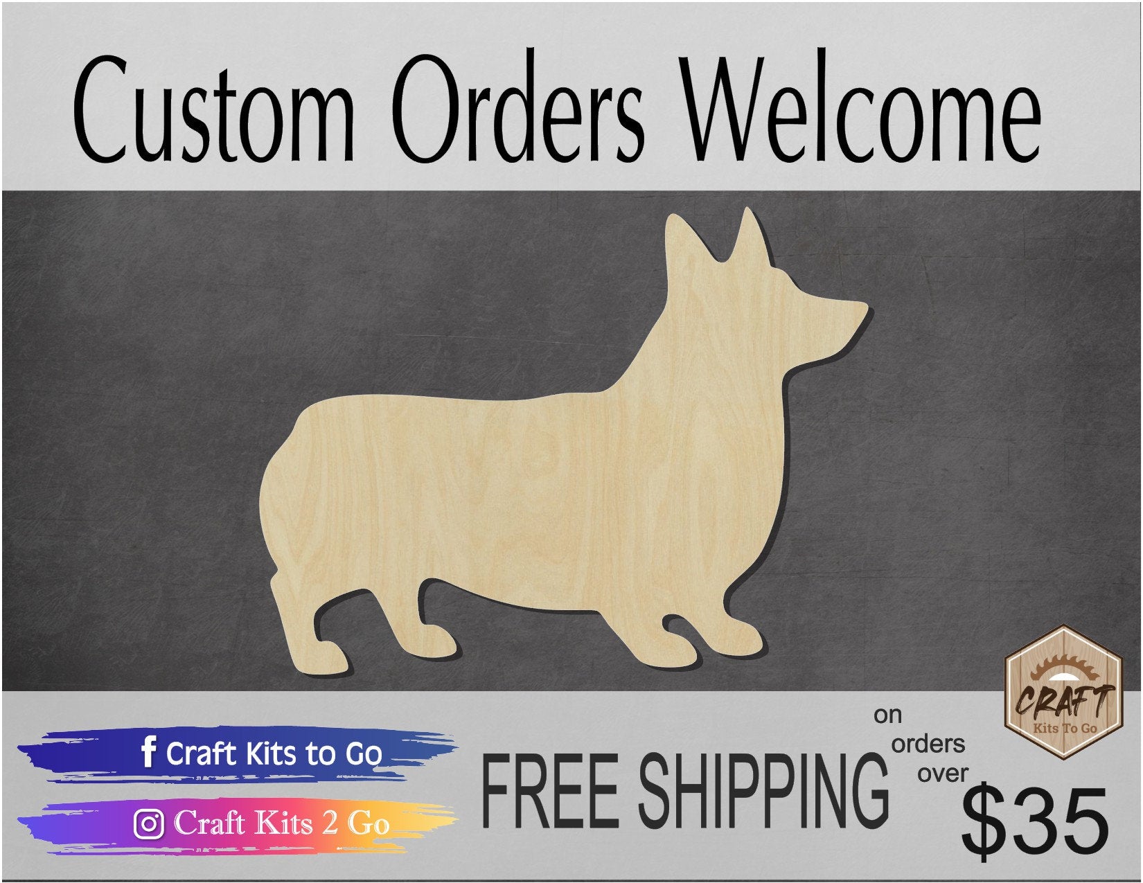 Corgi Dog wood blank cutouts Paint yourself Paint kit DIY Mans best friend #1325 - Multiple Sizes Available - Unfinished Cutout Shapes