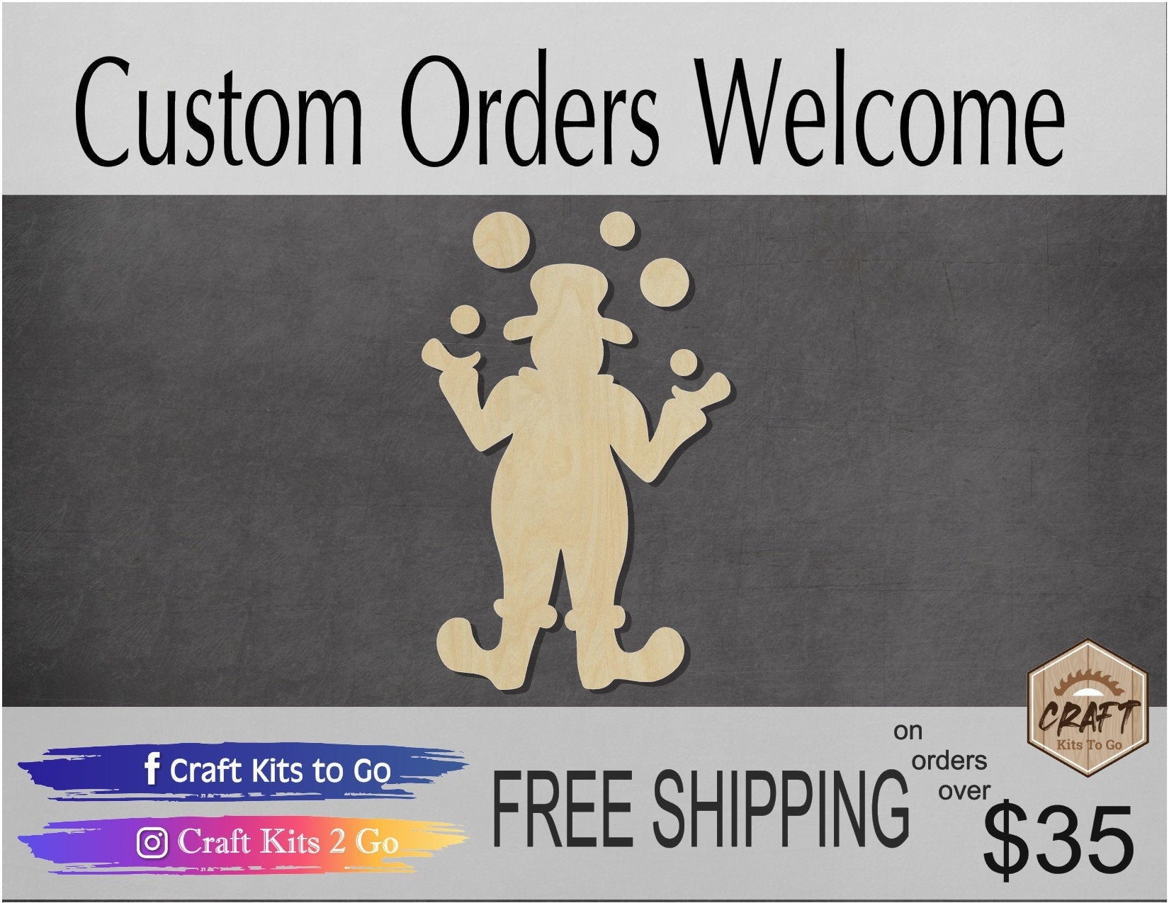 Clown blank wood cutouts Circus Juggling DIY Paint Kit Paint yourself #1341 - Multiple Sizes Available - Unfinished Cutout Shapes