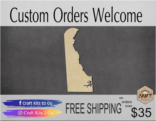 Delaware State wood blank cutouts State decor State craft DIY paint kit #1368 - Multiple Sizes Available - Unfinished Cutout Shapes