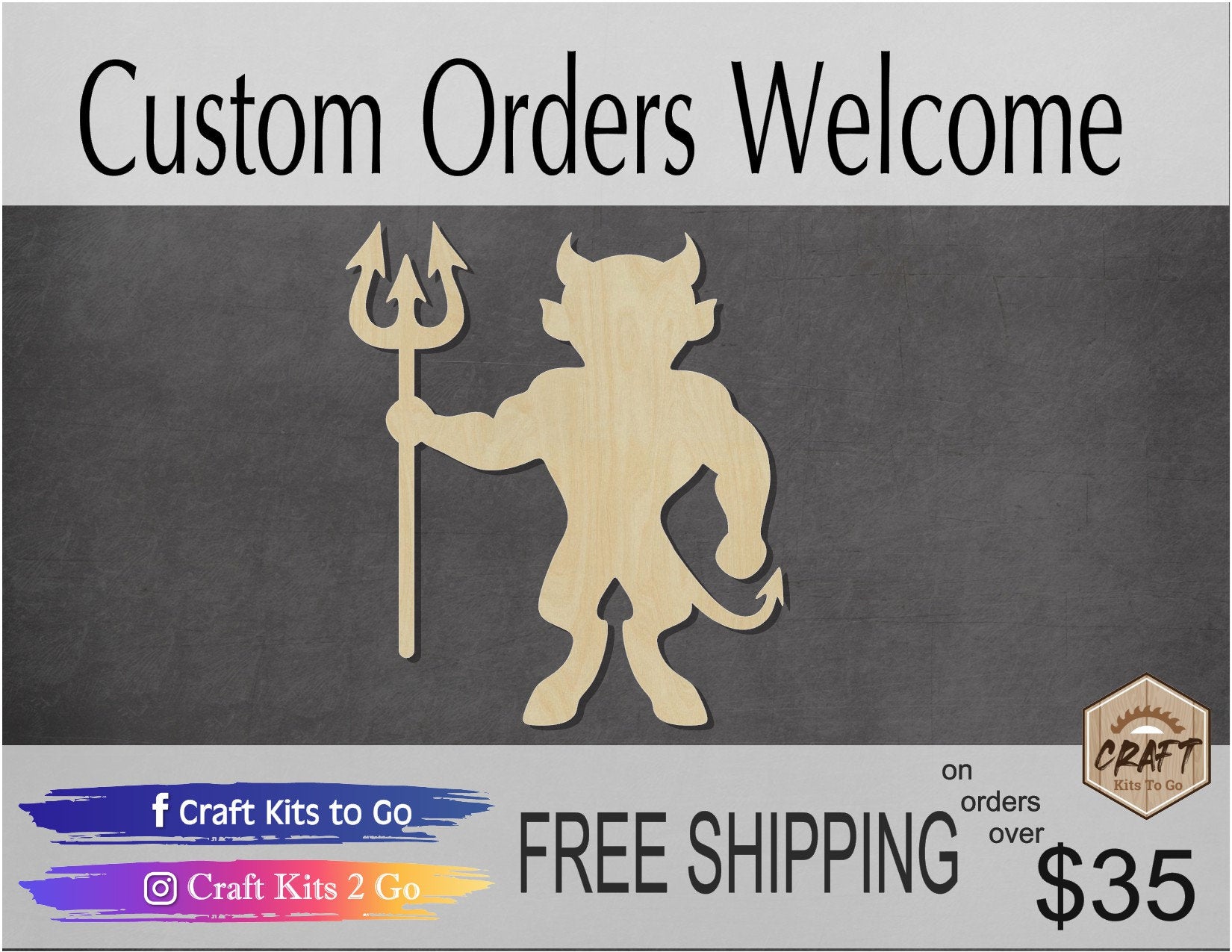 Devil Hell DIY Paint kit wood blank cutouts #1371 - Multiple Sizes Available - Unfinished Cutout Shapes