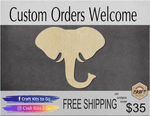 Elephant Head Cutout wood cutouts Zoo animals cutouts DIY Paint kit #1434 - Multiple Sizes Available - Unfinished Cutout Shapes