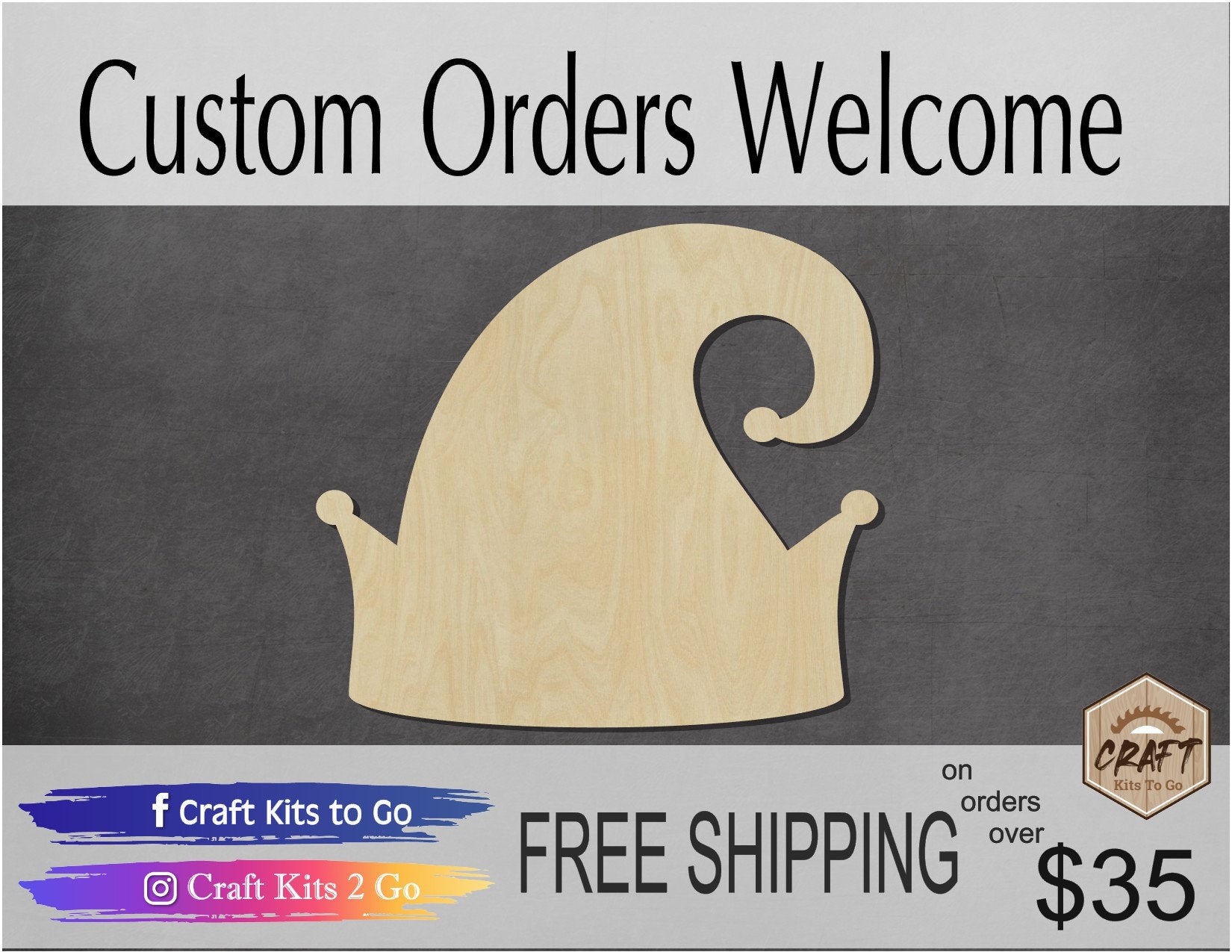 Elf Hat Cutout Christmas Craft DIY Paint kit Elf Elves wood cutouts Holidays #1436 - Multiple Sizes Available - Unfinished Cutout Shapes