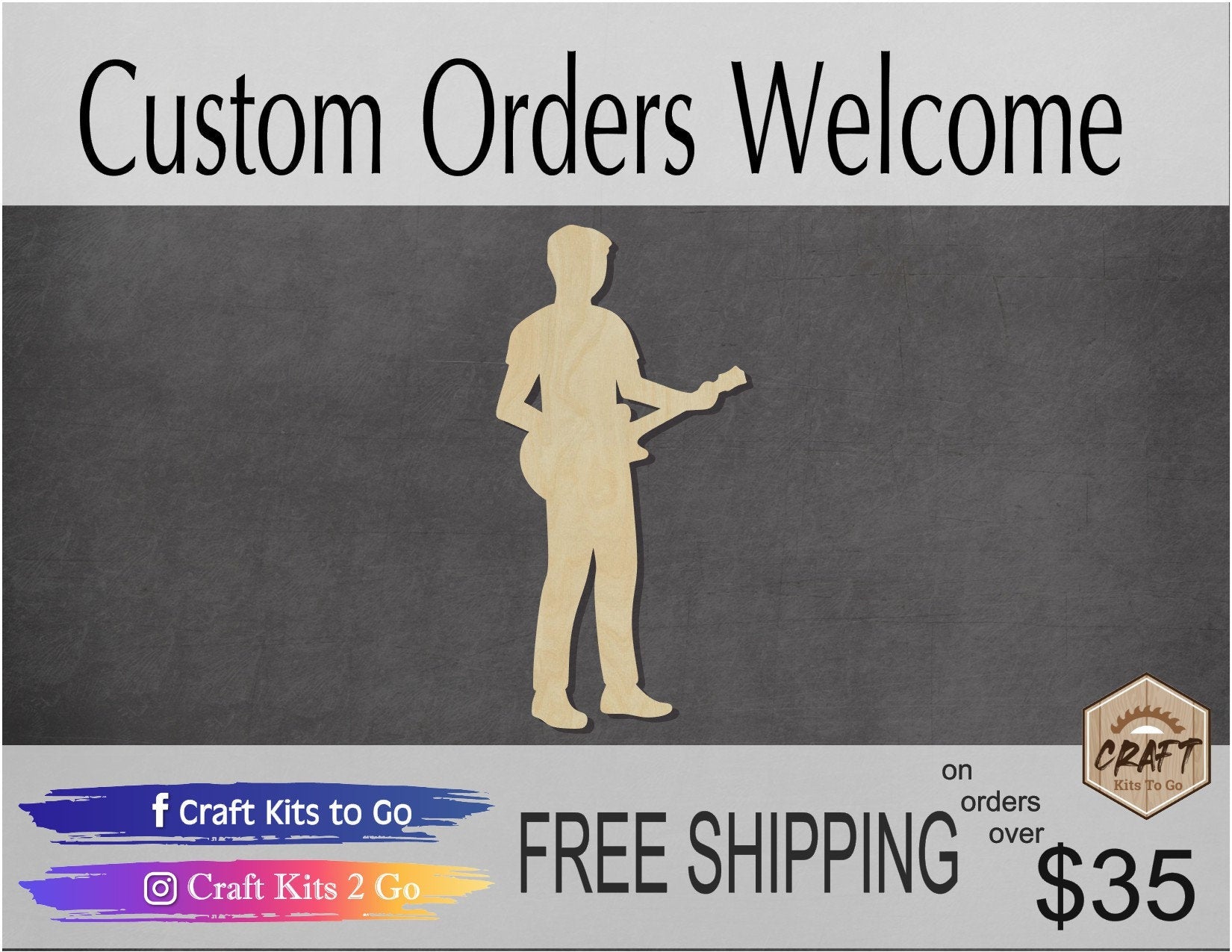 Guitarist Cutout Musician Music Class Band DIY Paint kit Wood cutouts #1564 - Multiple Sizes Available - Unfinished Cutout Shapes