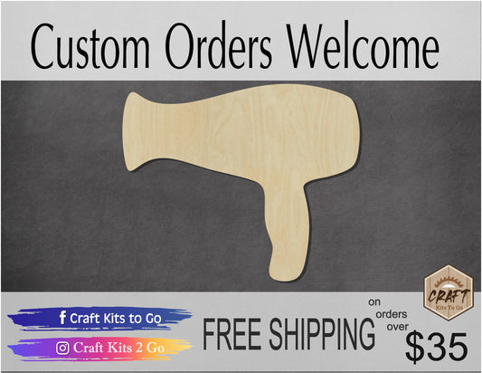 Hair Dryer Cutout wood cutouts DIY Paint kit Paint yourself #1570 - Multiple Sizes Available - Unfinished Cutout Shapes
