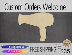 Hair Dryer Cutout wood cutouts DIY Paint kit Paint yourself #1570 - Multiple Sizes Available - Unfinished Cutout Shapes