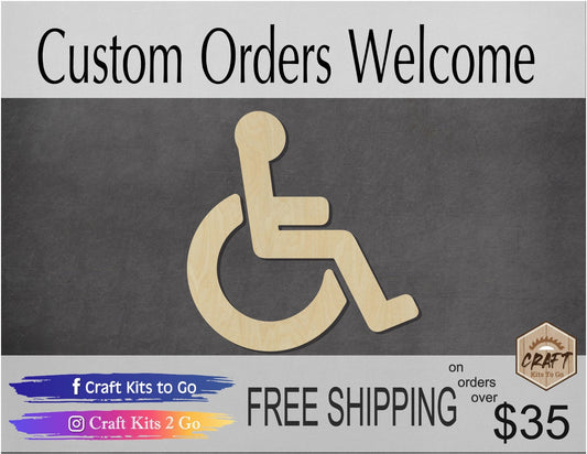Handicap Symbol Cutout Craft Night Wood cutouts, DIY paint kit #1580 - Multiple Sizes Available - Unfinished Cutout Shapes