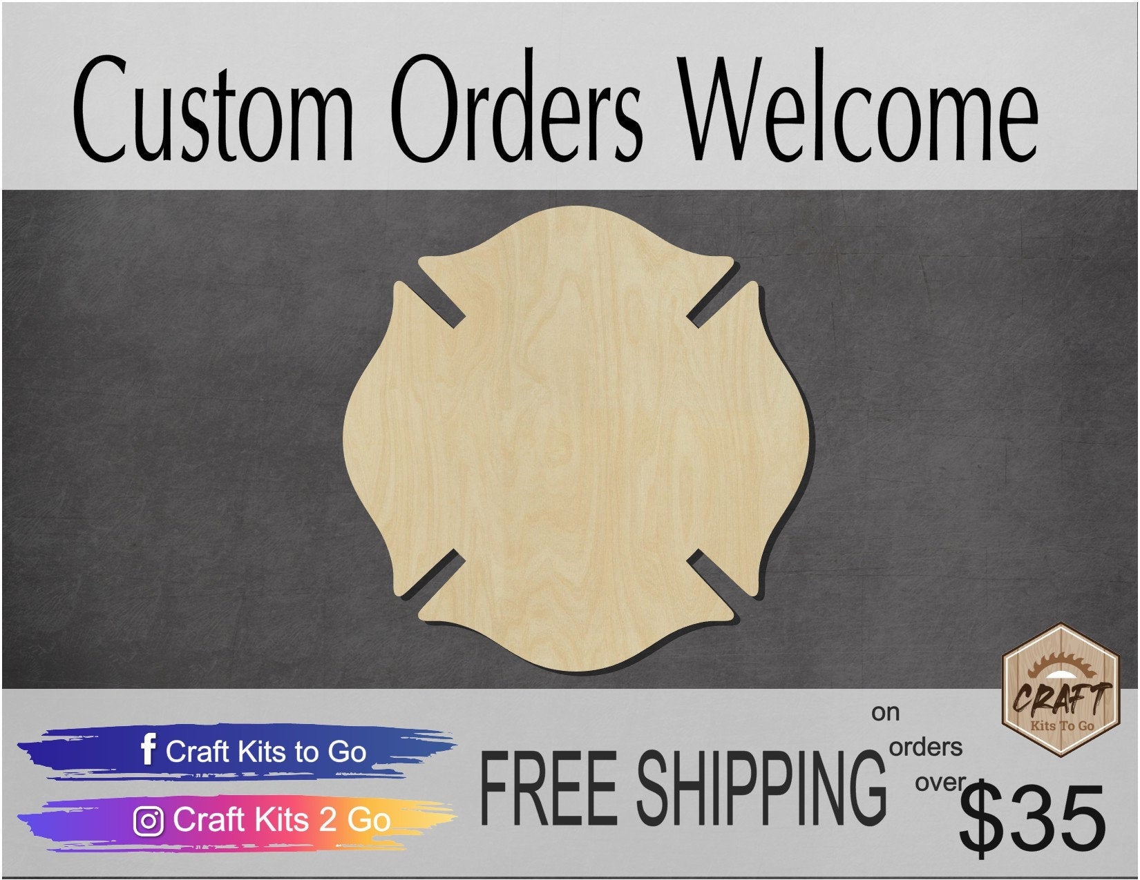 Fireman Badge Fire Fighter Emergency wood cutouts DIY Paint kit #1465 - Multiple Sizes Available - Unfinished wood Cutout Shapes