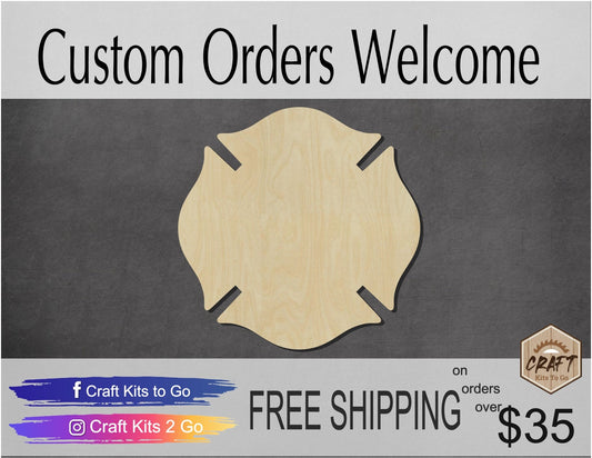 Fireman Badge Fire Fighter Emergency wood cutouts DIY Paint kit #1465 - Multiple Sizes Available - Unfinished wood Cutout Shapes