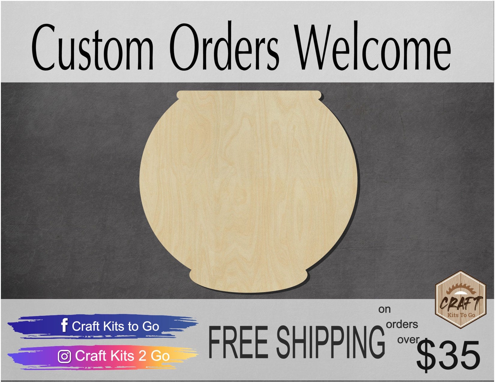 Fish Bowl Pet Fishes wood cutouts DIY paint kit Paint yourself #1470 - Multiple Sizes Available - Unfinished Wood Cutout Shapes
