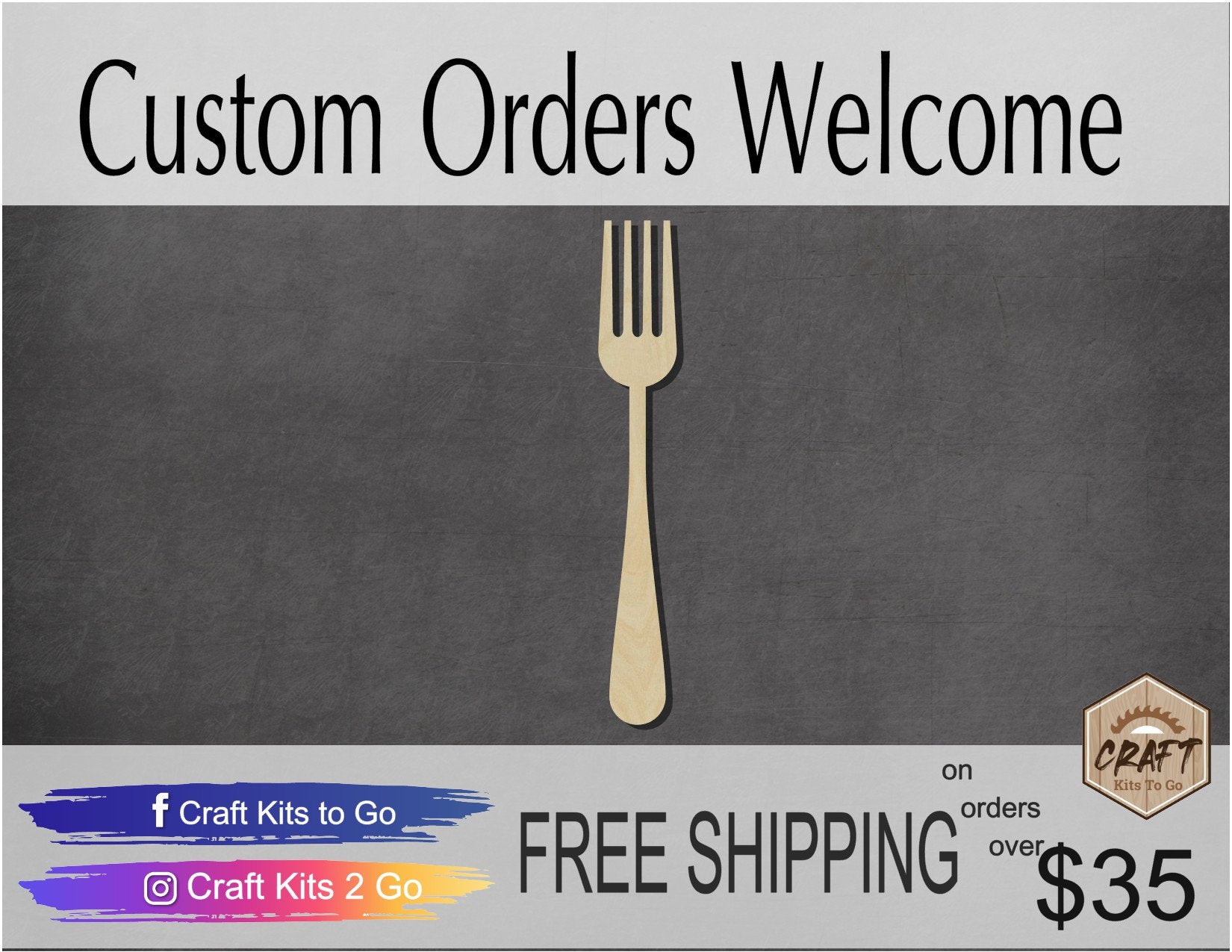 Fork wood cutouts Kitchen Decor Pantry Food DIY Paint kit #1506 - Multiple Sizes Available - Unfinished Wood Cutout Shapes