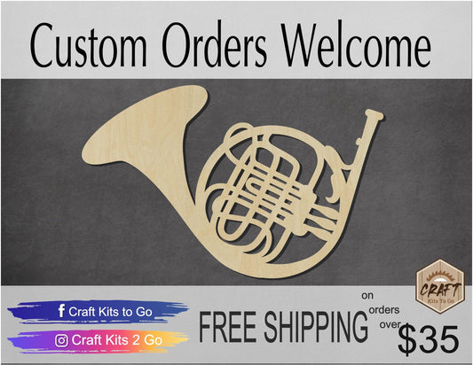 French Horn wood cutouts Music class Band Marching band Musician DIY #1512 - Multiple Sizes Available - Unfinished Wood Cutout Shapes