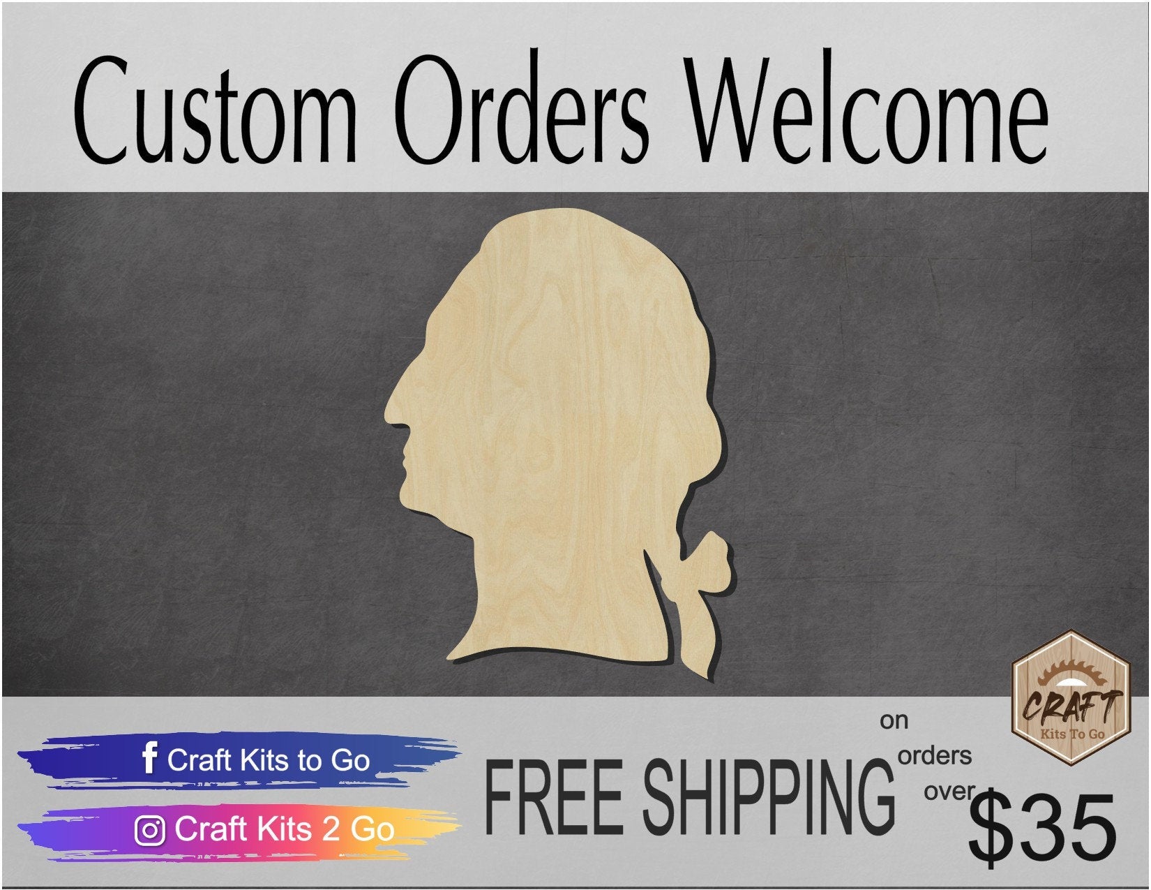 George Washington wood cutouts DIY Paint kit #1525 - Multiple Sizes Available - Unfinished Wood Cutout Shapes