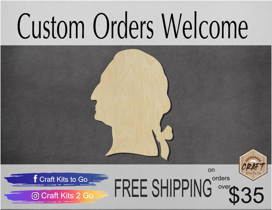 George Washington wood cutouts DIY Paint kit #1525 - Multiple Sizes Available - Unfinished Wood Cutout Shapes