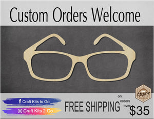 Glasses wood cutouts DIY Paint yourself #1534 - Multiple Sizes Available - Unfinished Wood Cutout Shapes