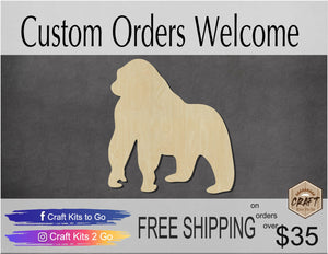 Gorilla wood cutouts Zoo animals Animal cutouts animal blanks DIY Paint #1546 - Multiple Sizes Available - Unfinished wood cutout shapes