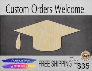 Graduation Cap wood cutout Senior High school College Celebration DIY #1548 - Multiple Sizes Available - Unfinished wood cutouts shapes