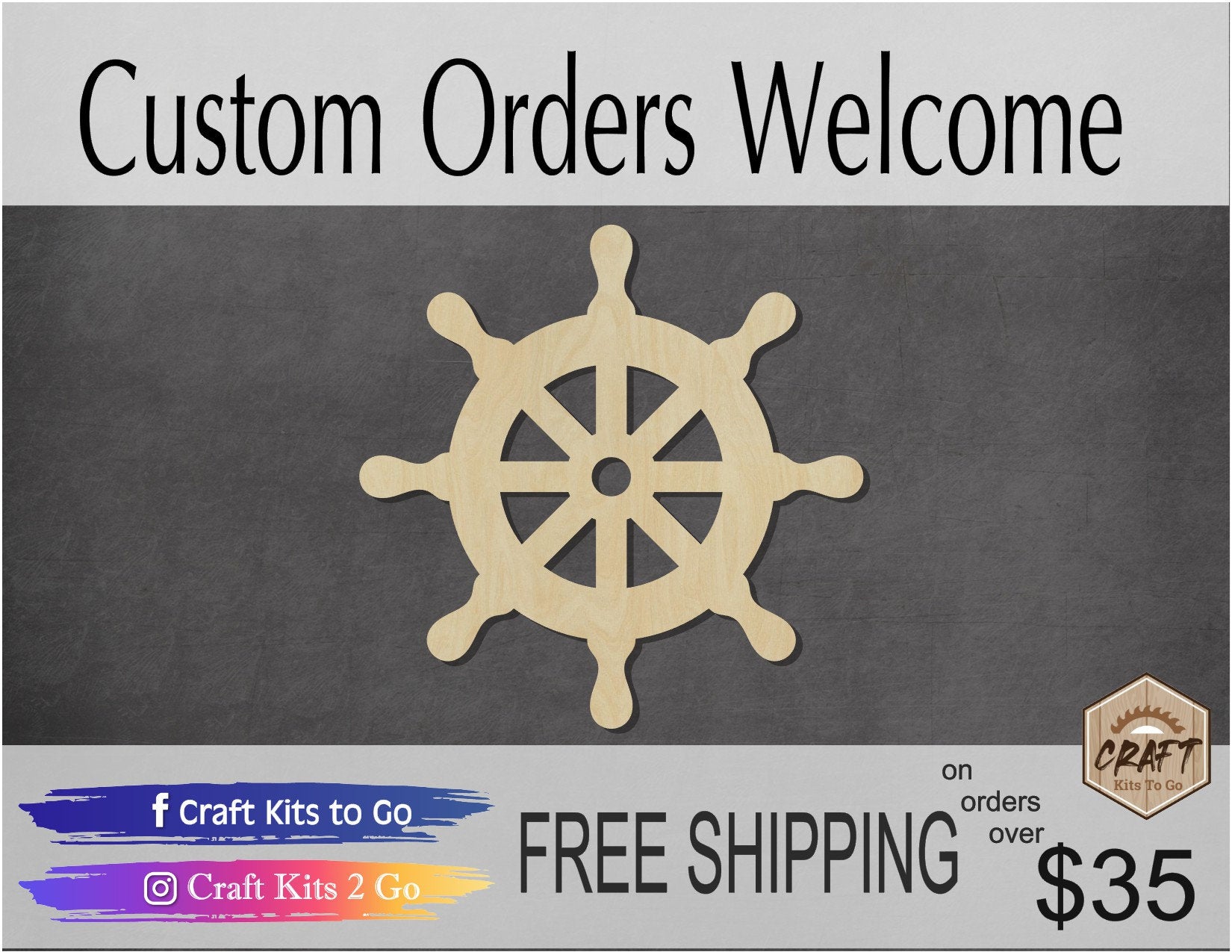 Steering Wheel wood cutout Sail Boat DIY Paint kit Bedroom Decor #2059 - Multiple Sizes Available - Unfinished Wood Cutouts Shapes