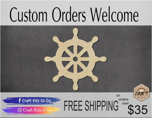 Steering Wheel wood cutout Sail Boat DIY Paint kit Bedroom Decor #2059 - Multiple Sizes Available - Unfinished Wood Cutouts Shapes