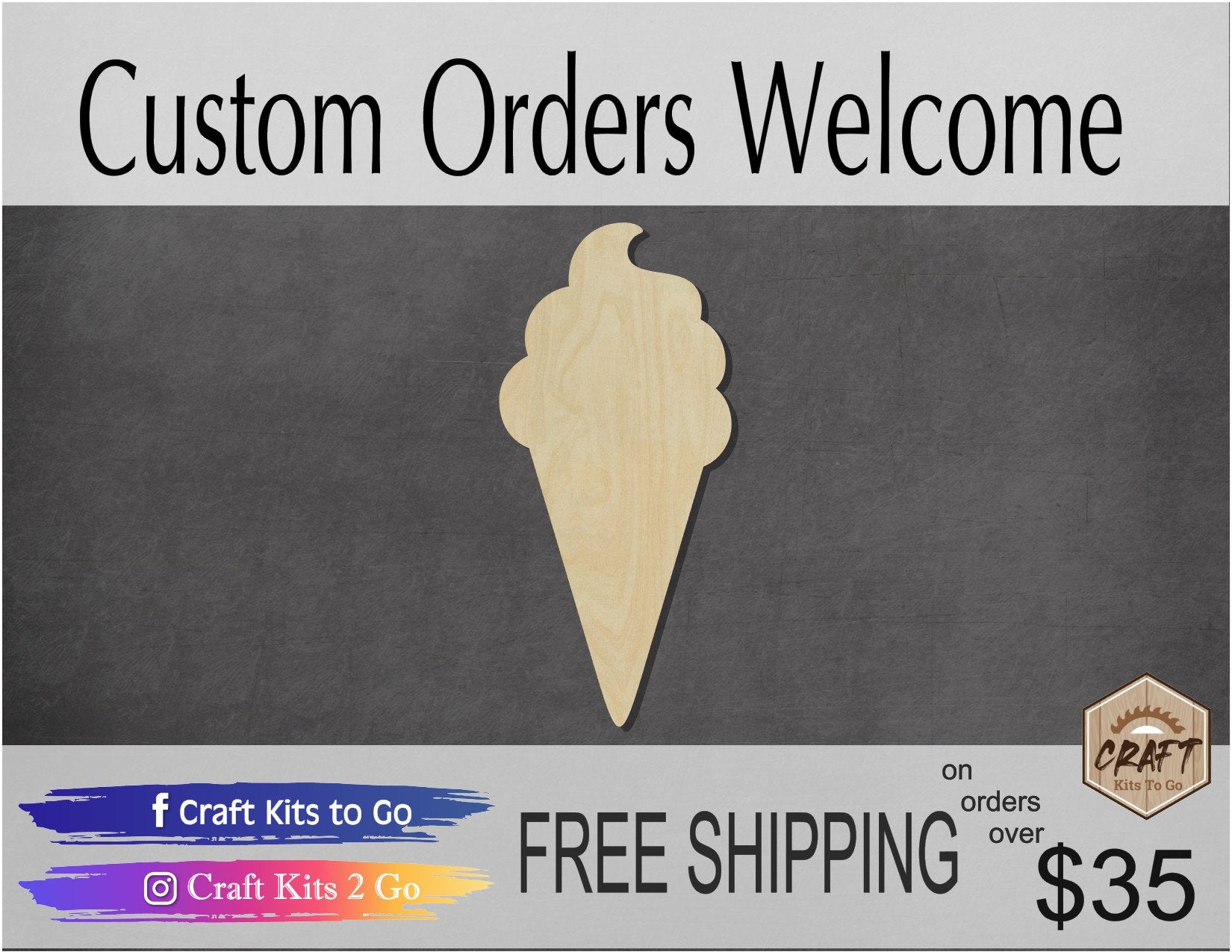 Ice Cream Cone wood cutout Food cutout Summertime Summer decor DIY Paint #1623 - Multiple Sizes Available - Unfinished wood Cutouts Shapes